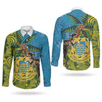 Tuvalu and Australia Together Couples Matching Off The Shoulder Long Sleeve Dress and Long Sleeve Button Shirt Tapa Pattern and Aboriginal mix Culture
