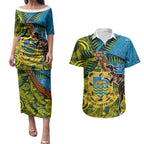 Tuvalu and Australia Together Couples Matching Puletasi and Hawaiian Shirt Tapa Pattern and Aboriginal mix Culture