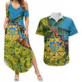 Tuvalu and Australia Together Couples Matching Summer Maxi Dress and Hawaiian Shirt Tapa Pattern and Aboriginal mix Culture