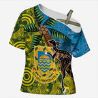 Tuvalu and Australia Together Cross Shoulder Shirt Tapa Pattern and Aboriginal mix Culture