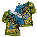 Tuvalu and Australia Together Cross Shoulder Shirt Tapa Pattern and Aboriginal mix Culture