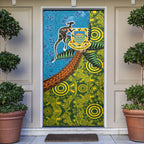 Tuvalu and Australia Together Door Cover Tapa Pattern and Aboriginal mix Culture