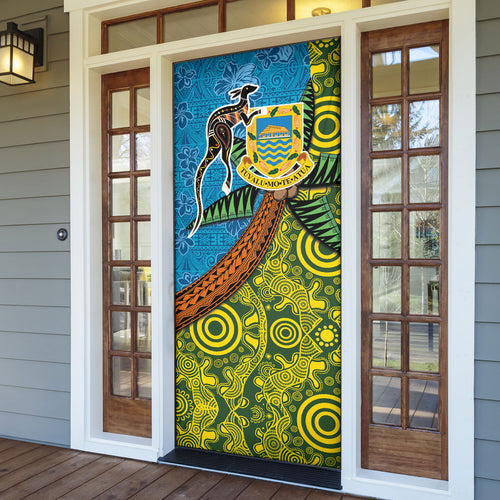 Tuvalu and Australia Together Door Cover Tapa Pattern and Aboriginal mix Culture