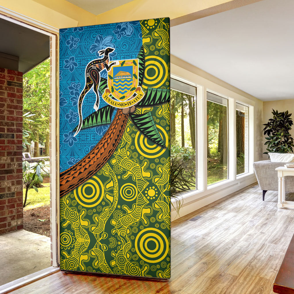 Tuvalu and Australia Together Door Cover Tapa Pattern and Aboriginal mix Culture