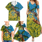 Tuvalu and Australia Together Family Matching Summer Maxi Dress and Hawaiian Shirt Tapa Pattern and Aboriginal mix Culture