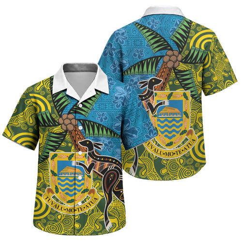 Tuvalu and Australia Together Family Matching Summer Maxi Dress and Hawaiian Shirt Tapa Pattern and Aboriginal mix Culture