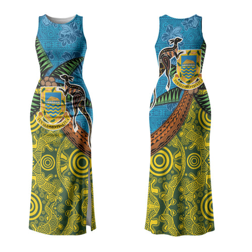 Tuvalu and Australia Together Family Matching Tank Maxi Dress and Hawaiian Shirt Tapa Pattern and Aboriginal mix Culture