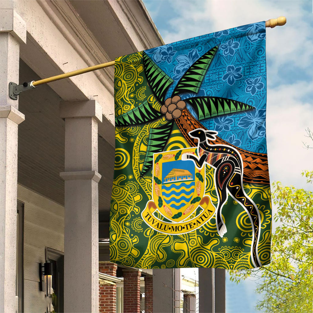 Tuvalu and Australia Together Garden Flag Tapa Pattern and Aboriginal mix Culture