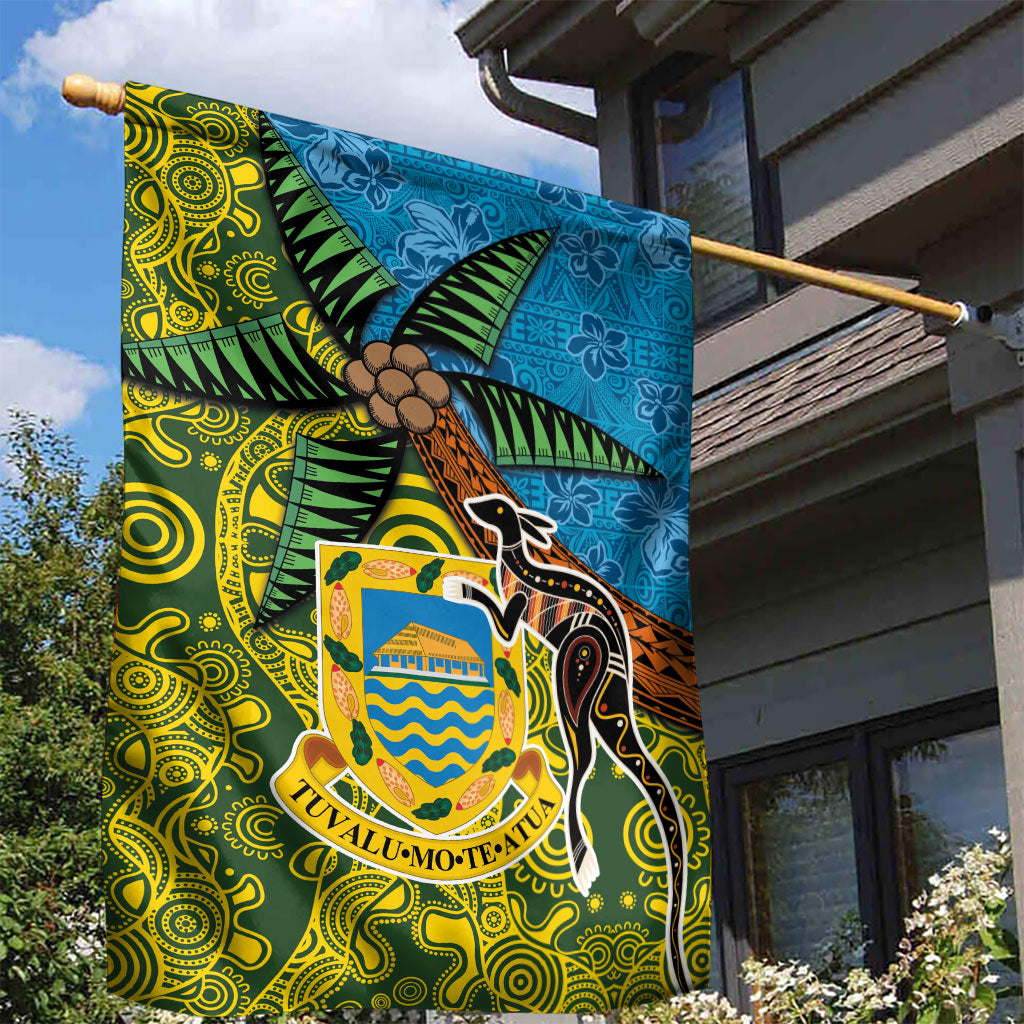 Tuvalu and Australia Together Garden Flag Tapa Pattern and Aboriginal mix Culture