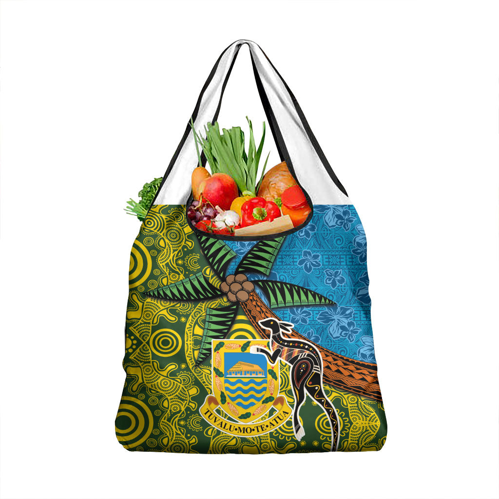 Tuvalu and Australia Together Grocery Bag Tapa Pattern and Aboriginal mix Culture