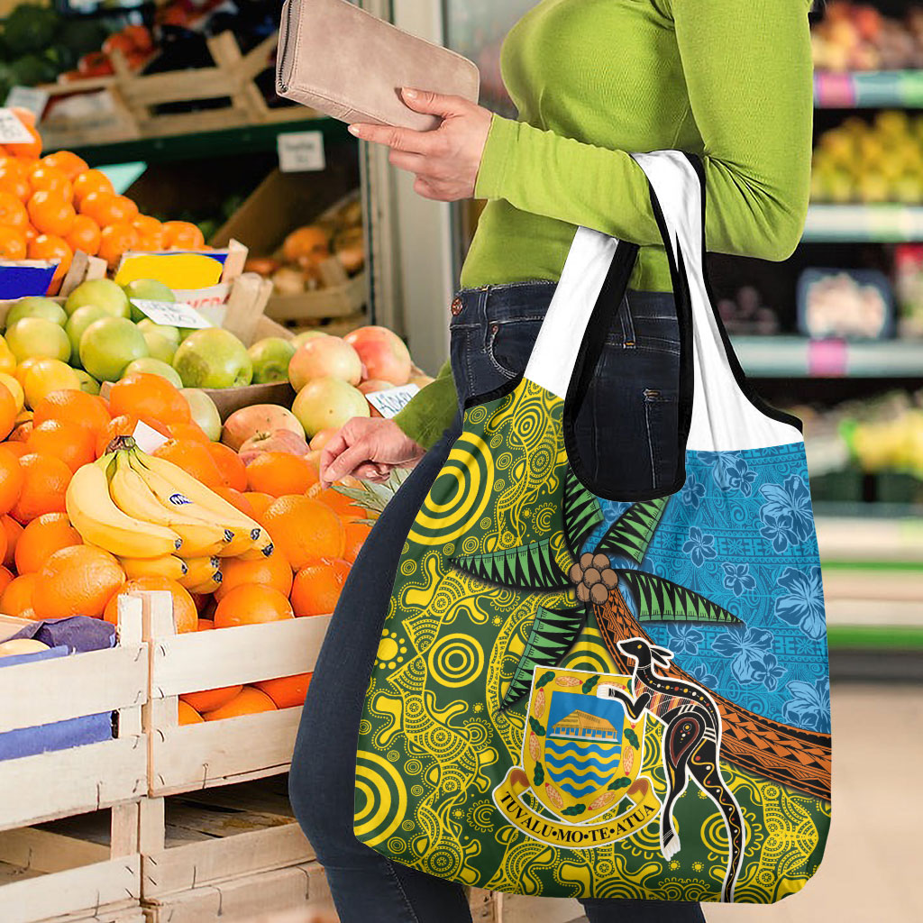 Tuvalu and Australia Together Grocery Bag Tapa Pattern and Aboriginal mix Culture
