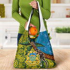 Tuvalu and Australia Together Grocery Bag Tapa Pattern and Aboriginal mix Culture