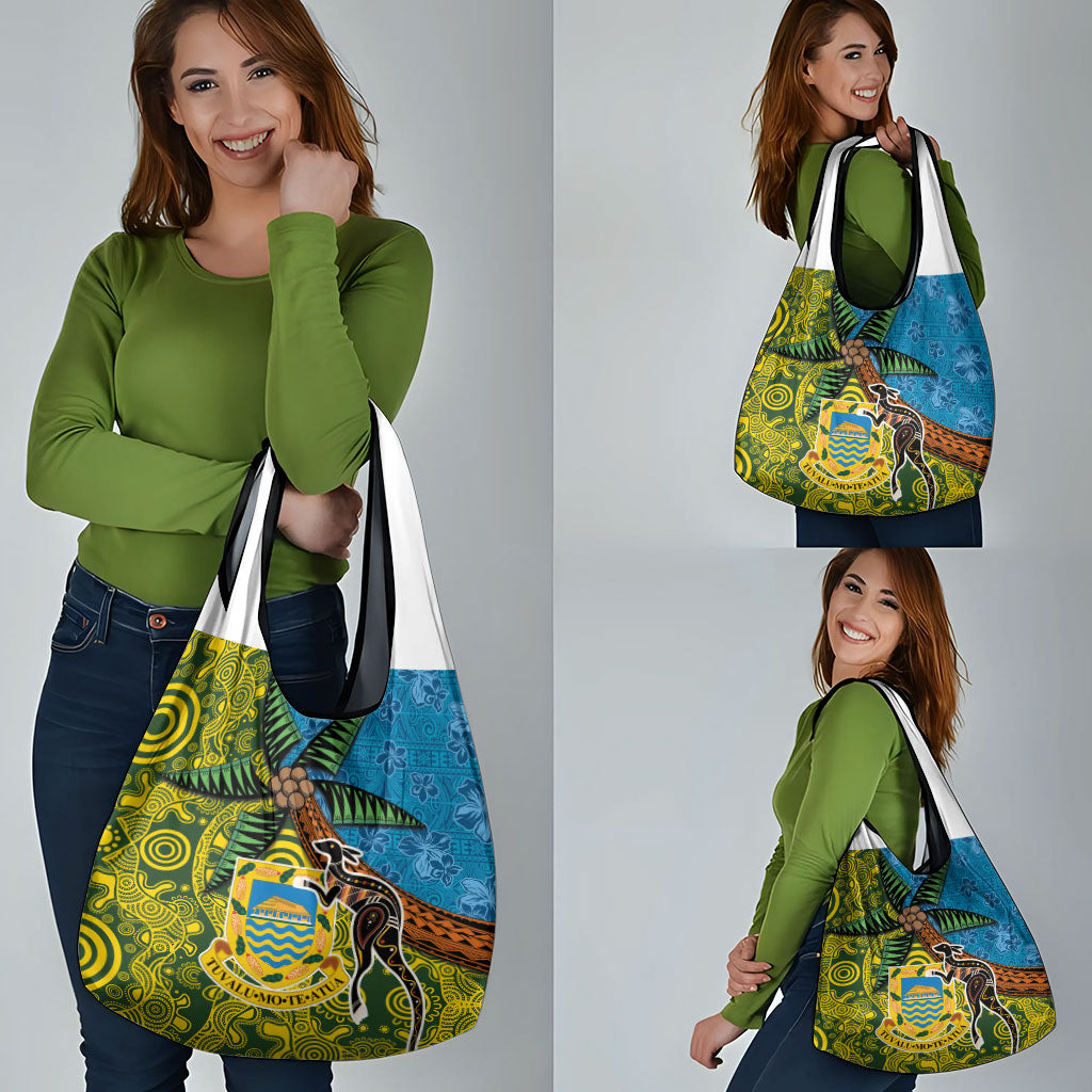 Tuvalu and Australia Together Grocery Bag Tapa Pattern and Aboriginal mix Culture