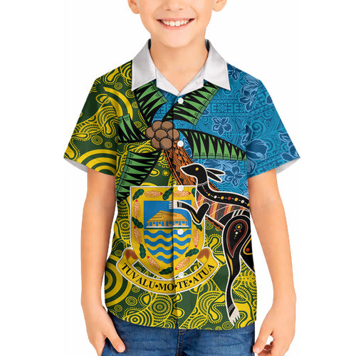 Tuvalu and Australia Together Hawaiian Shirt Tapa Pattern and Aboriginal mix Culture