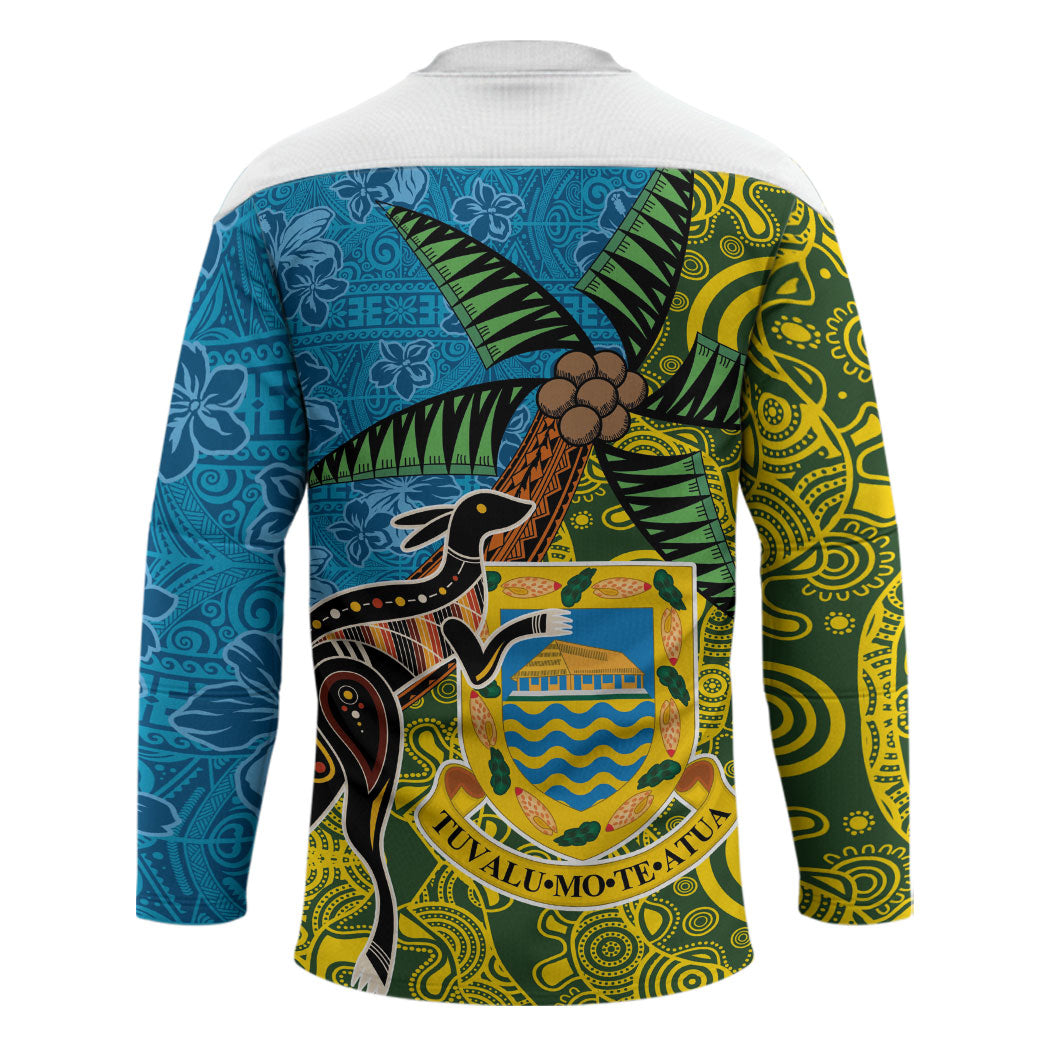 Tuvalu and Australia Together Hockey Jersey Tapa Pattern and Aboriginal mix Culture