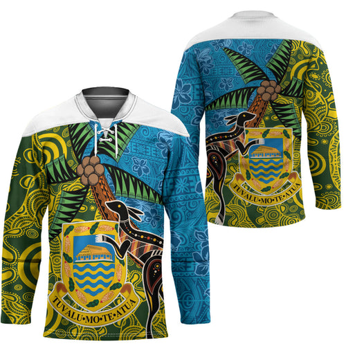 Tuvalu and Australia Together Hockey Jersey Tapa Pattern and Aboriginal mix Culture