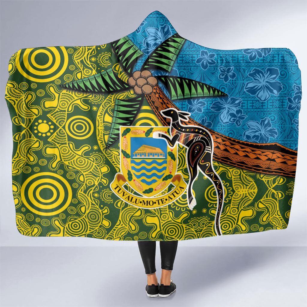 Tuvalu and Australia Together Hooded Blanket Tapa Pattern and Aboriginal mix Culture