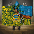 Tuvalu and Australia Together Hooded Blanket Tapa Pattern and Aboriginal mix Culture