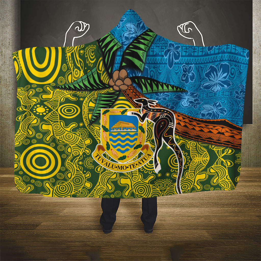 Tuvalu and Australia Together Hooded Blanket Tapa Pattern and Aboriginal mix Culture