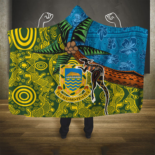 Tuvalu and Australia Together Hooded Blanket Tapa Pattern and Aboriginal mix Culture