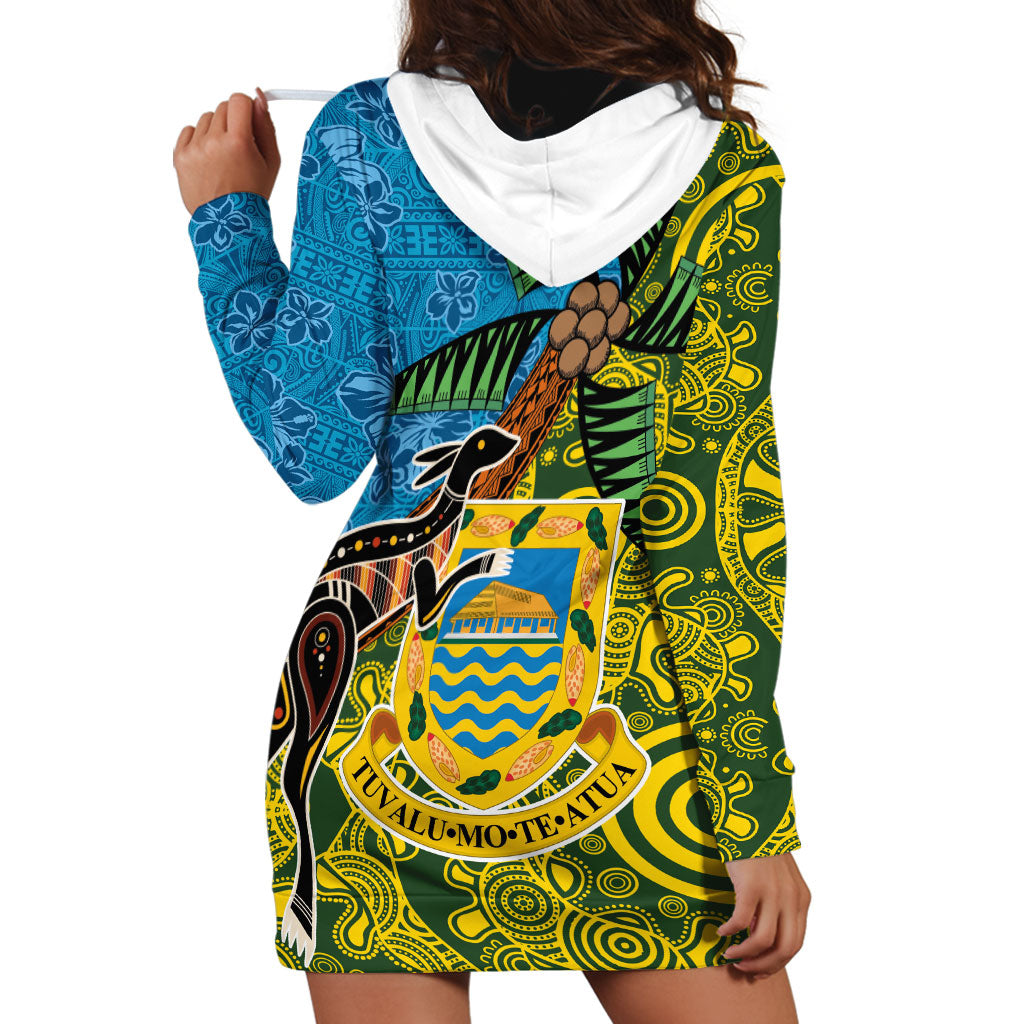 Tuvalu and Australia Together Hoodie Dress Tapa Pattern and Aboriginal mix Culture