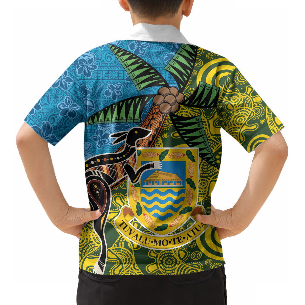 Tuvalu and Australia Together Kid Hawaiian Shirt Tapa Pattern and Aboriginal mix Culture