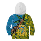 Tuvalu and Australia Together Kid Hoodie Tapa Pattern and Aboriginal mix Culture