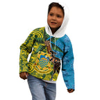 Tuvalu and Australia Together Kid Hoodie Tapa Pattern and Aboriginal mix Culture