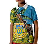 Tuvalu and Australia Together Kid Polo Shirt Tapa Pattern and Aboriginal mix Culture