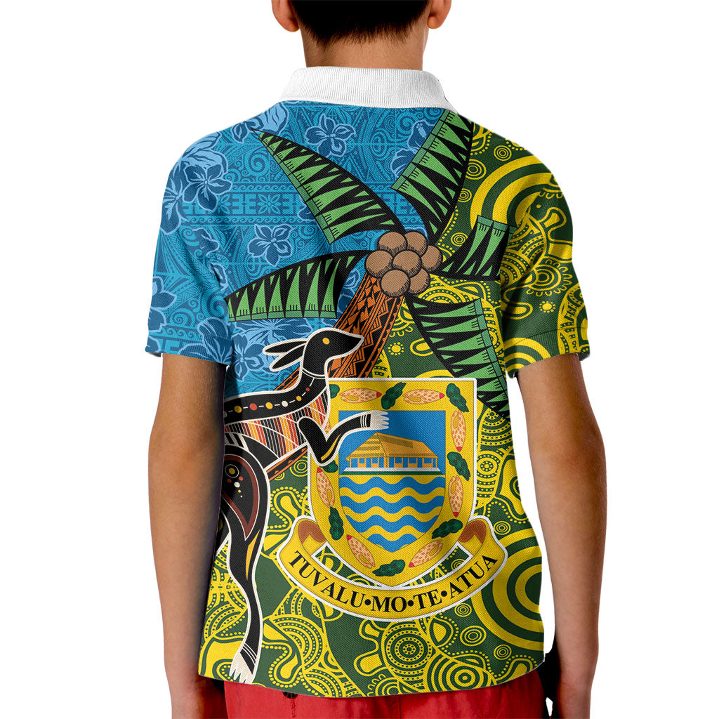 Tuvalu and Australia Together Kid Polo Shirt Tapa Pattern and Aboriginal mix Culture