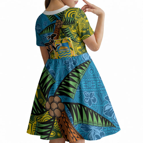 Tuvalu and Australia Together Kid Short Sleeve Dress Tapa Pattern and Aboriginal mix Culture