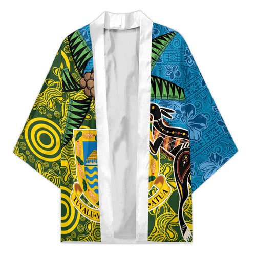 Tuvalu and Australia Together Kimono Tapa Pattern and Aboriginal mix Culture