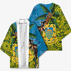Tuvalu and Australia Together Kimono Tapa Pattern and Aboriginal mix Culture