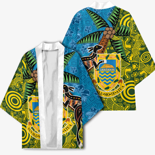 Tuvalu and Australia Together Kimono Tapa Pattern and Aboriginal mix Culture