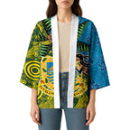 Tuvalu and Australia Together Kimono Tapa Pattern and Aboriginal mix Culture