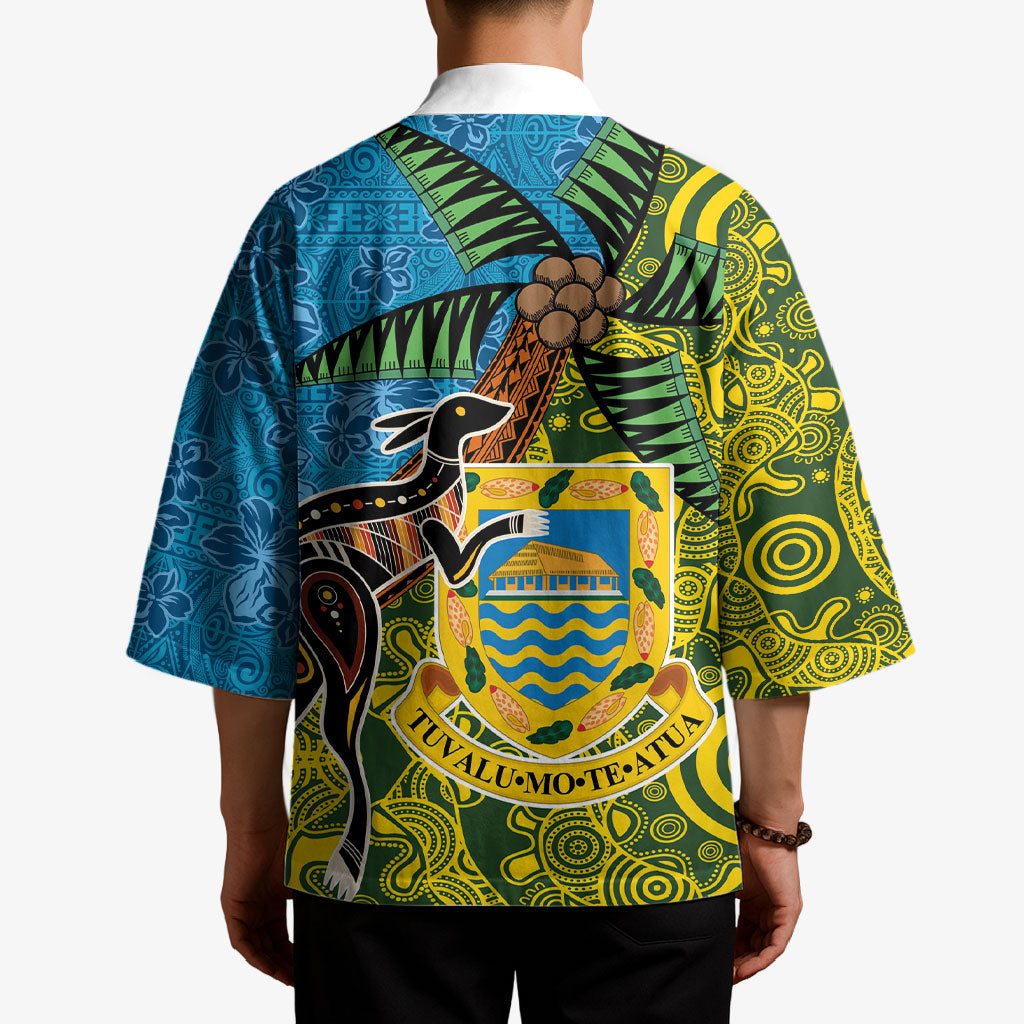 Tuvalu and Australia Together Kimono Tapa Pattern and Aboriginal mix Culture