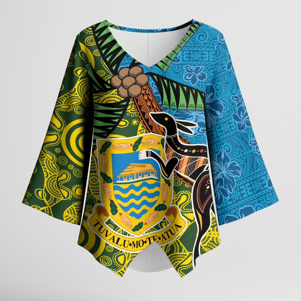 Tuvalu and Australia Together Kimono Sleeve Blouse Tapa Pattern and Aboriginal mix Culture