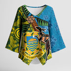 Tuvalu and Australia Together Kimono Sleeve Blouse Tapa Pattern and Aboriginal mix Culture