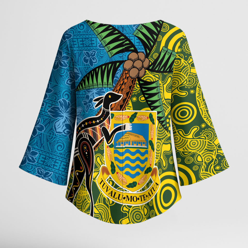 Tuvalu and Australia Together Kimono Sleeve Blouse Tapa Pattern and Aboriginal mix Culture