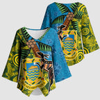 Tuvalu and Australia Together Kimono Sleeve Blouse Tapa Pattern and Aboriginal mix Culture