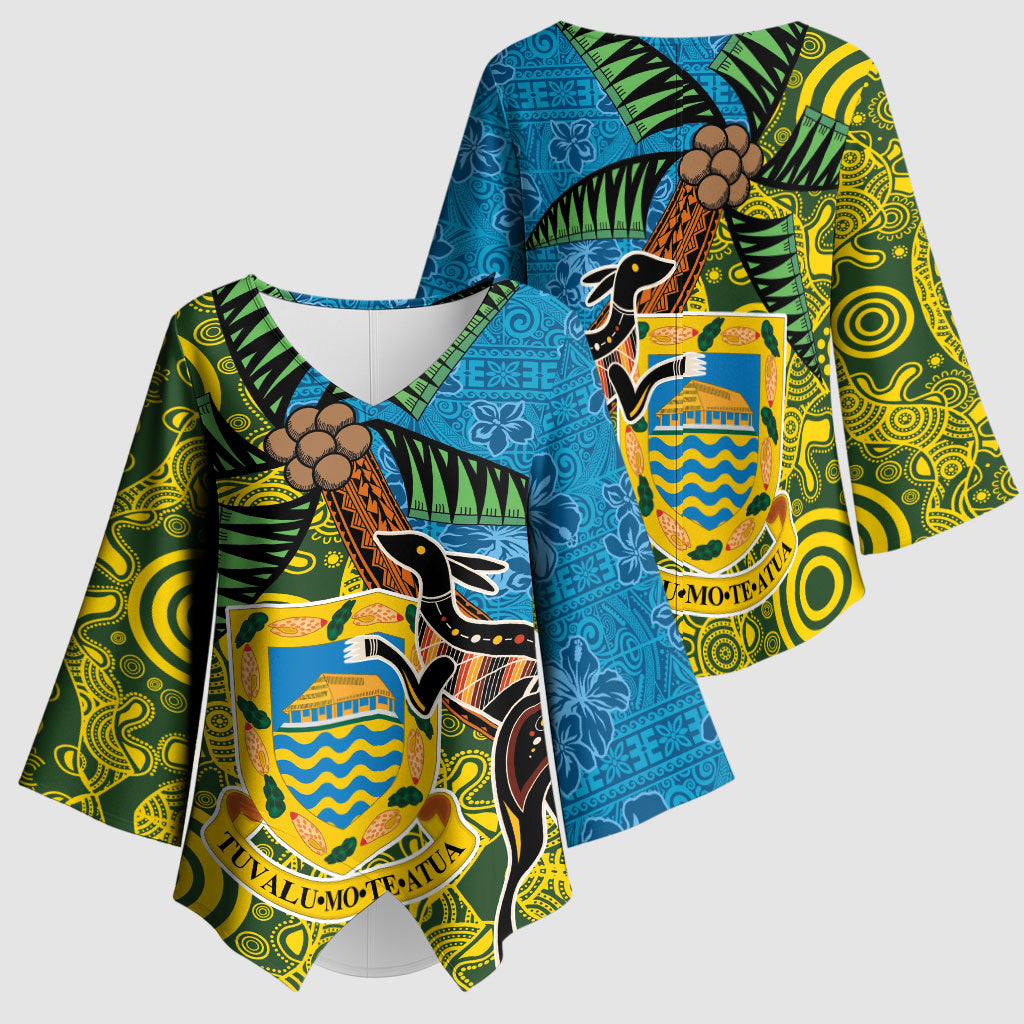 Tuvalu and Australia Together Kimono Sleeve Blouse Tapa Pattern and Aboriginal mix Culture