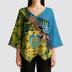 Tuvalu and Australia Together Kimono Sleeve Blouse Tapa Pattern and Aboriginal mix Culture