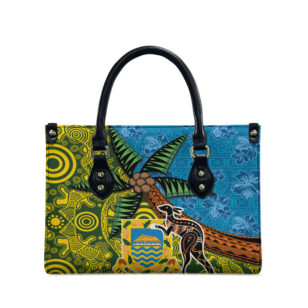 Tuvalu and Australia Together Leather Bag Tapa Pattern and Aboriginal mix Culture