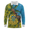 Tuvalu and Australia Together Long Sleeve Polo Shirt Tapa Pattern and Aboriginal mix Culture