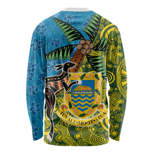 Tuvalu and Australia Together Long Sleeve Shirt Tapa Pattern and Aboriginal mix Culture