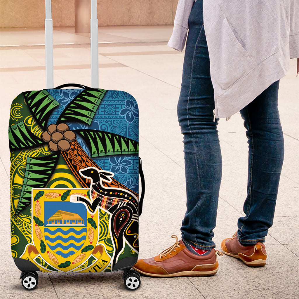 Tuvalu and Australia Together Luggage Cover Tapa Pattern and Aboriginal mix Culture