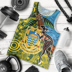 Tuvalu and Australia Together Men Tank Top Tapa Pattern and Aboriginal mix Culture