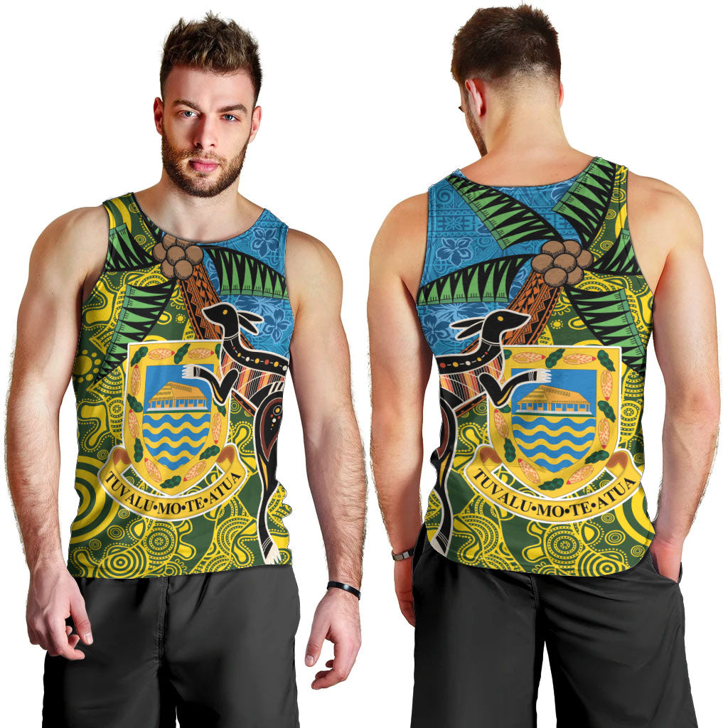 Tuvalu and Australia Together Men Tank Top Tapa Pattern and Aboriginal mix Culture