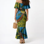 Tuvalu and Australia Together Mermaid Dress Tapa Pattern and Aboriginal mix Culture