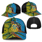 Tuvalu and Australia Together Mesh Trucker Cap Tapa Pattern and Aboriginal mix Culture